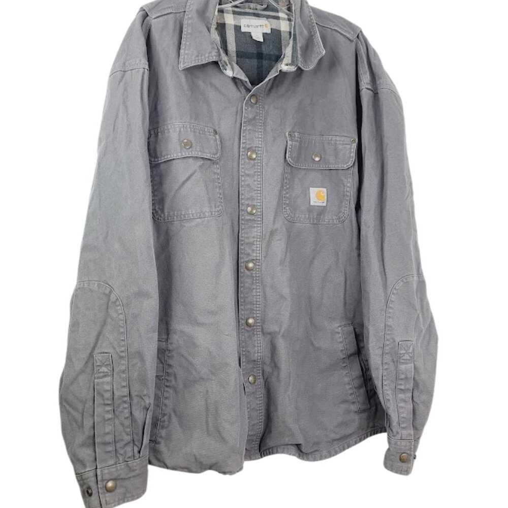 Carhartt Men's Gray Relaxed Fir Denim Long Sleeve Work‎ Button-Front Shirt Sz XL